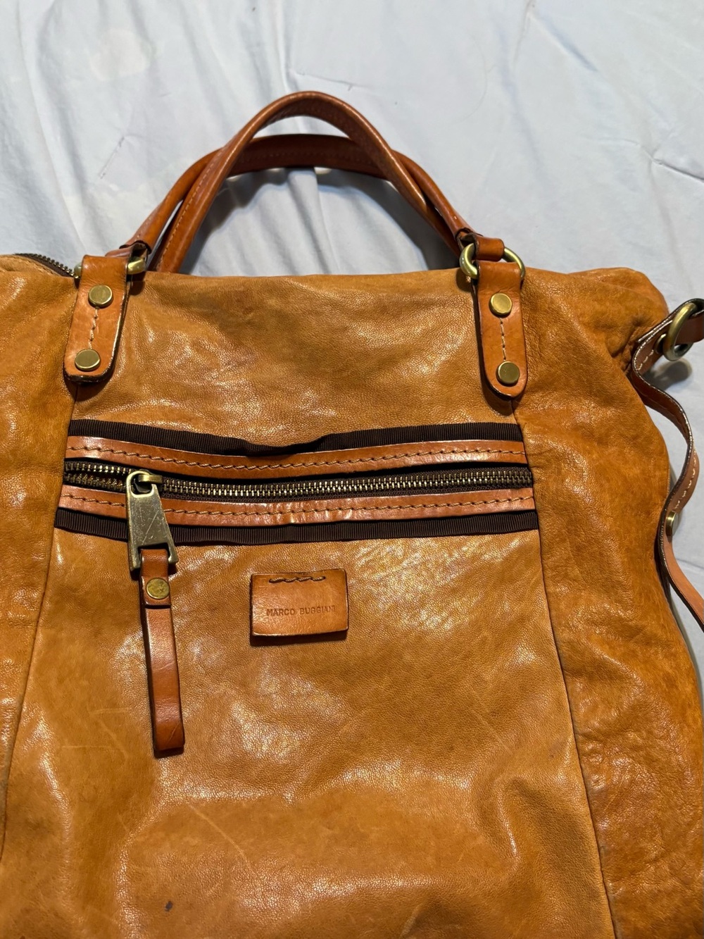 Marco Santi Leather Messenger Bag in Cognac